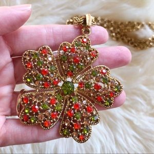 Orange & Green Crystal Flower Pendant Necklace